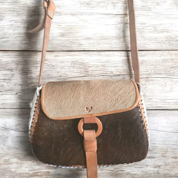Mexican Crossbody Bag Women's Handmade Brown Cowhide Leather Whipstitch - Picture 1 of 13